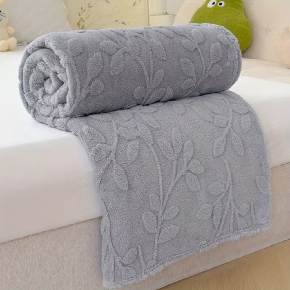 Textured Microfiber Fleece Throw Blanket – Botanical Relief Pattern, Machine Washable – 4 Sizes