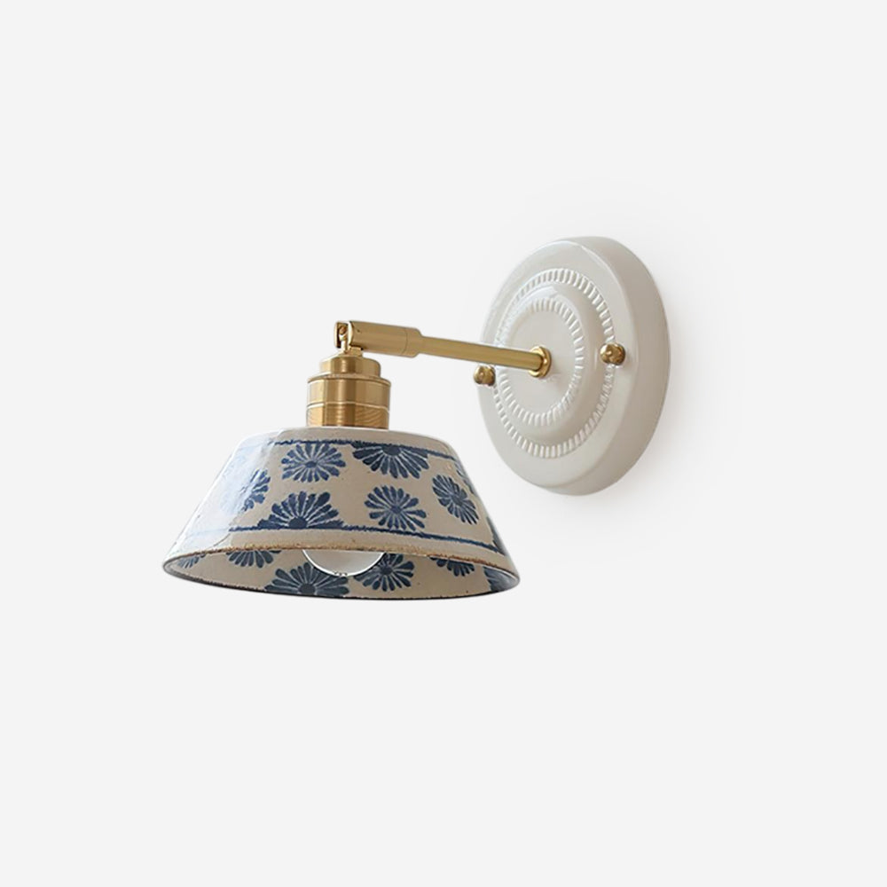 Ceramic Sconce with Brass Hardware in Blue & White – Hardwired E26 Socket for Bathroom, Bedroom & Hallway Accent Lighting | Thomler