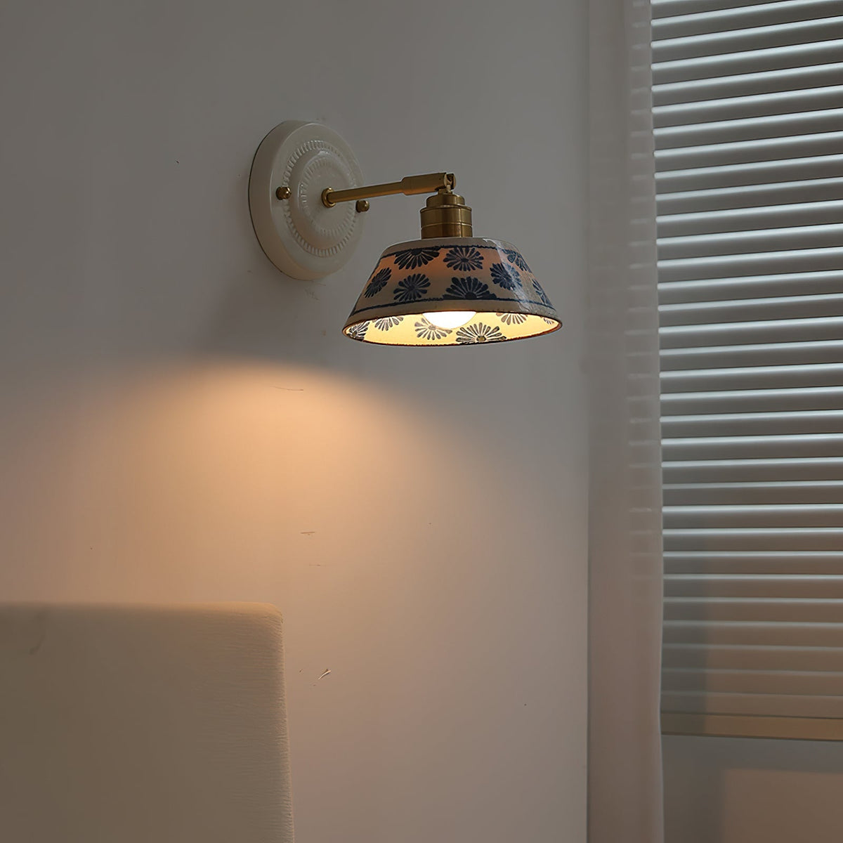 Ceramic Sconce with Brass Hardware in Blue & White – Hardwired E26 Socket for Bathroom, Bedroom & Hallway Accent Lighting | Thomler