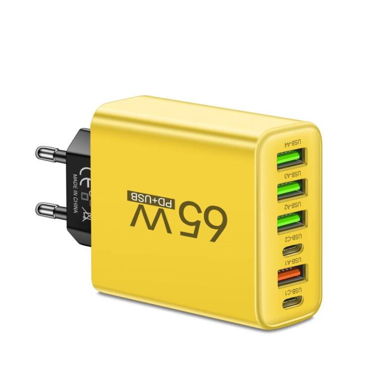 Multi-Device USB Charging Station 65W 6-Port Wall Charger Hub for Smartphones Tablets Laptops Travel Home Office Desktop Black White Yellow | Thomler