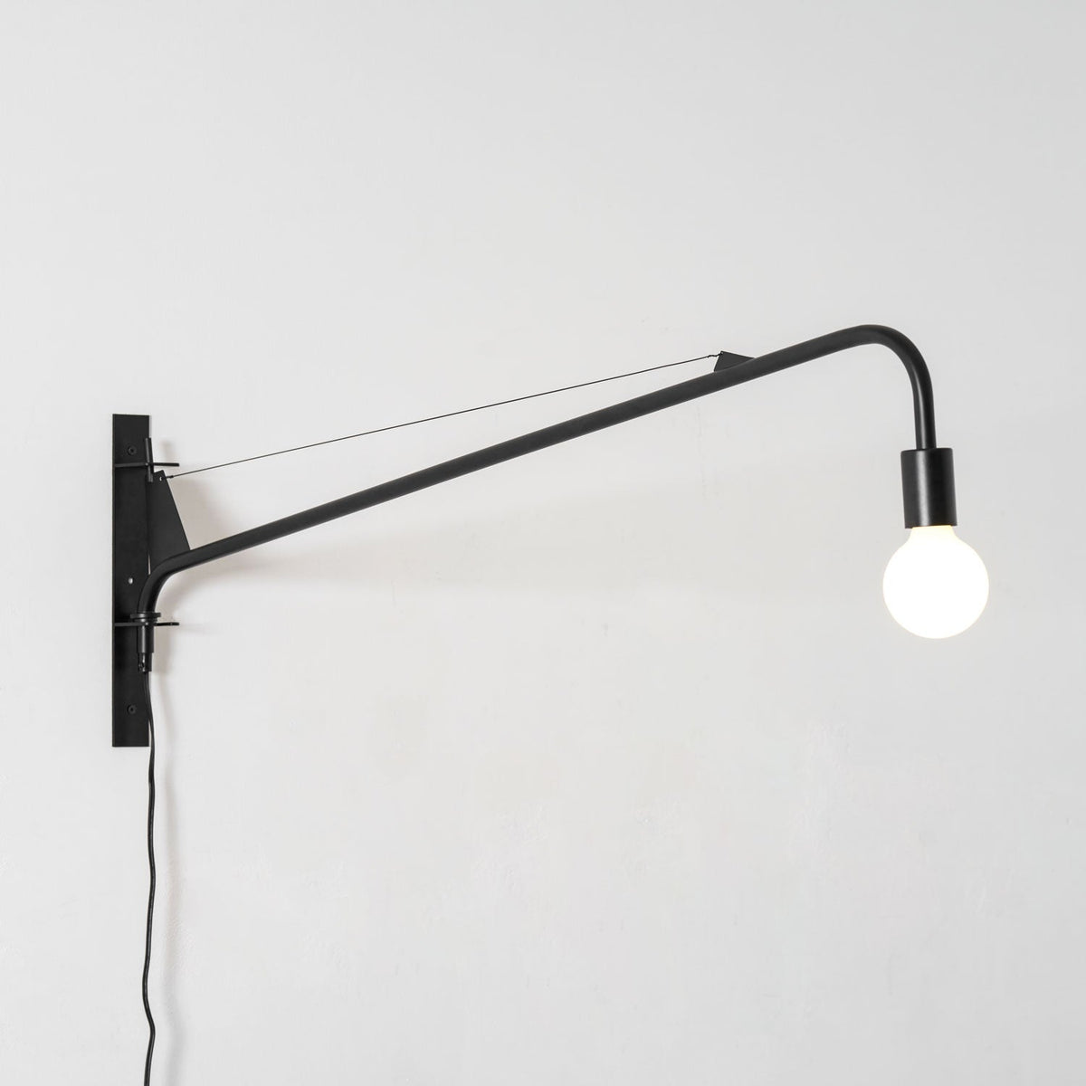 Adjustable Swing Arm Wall Sconce Black Iron 43 in Reach Modern Task Light for Office Living Room Bedroom Workspace Reading Ambient Lighting | Thomler