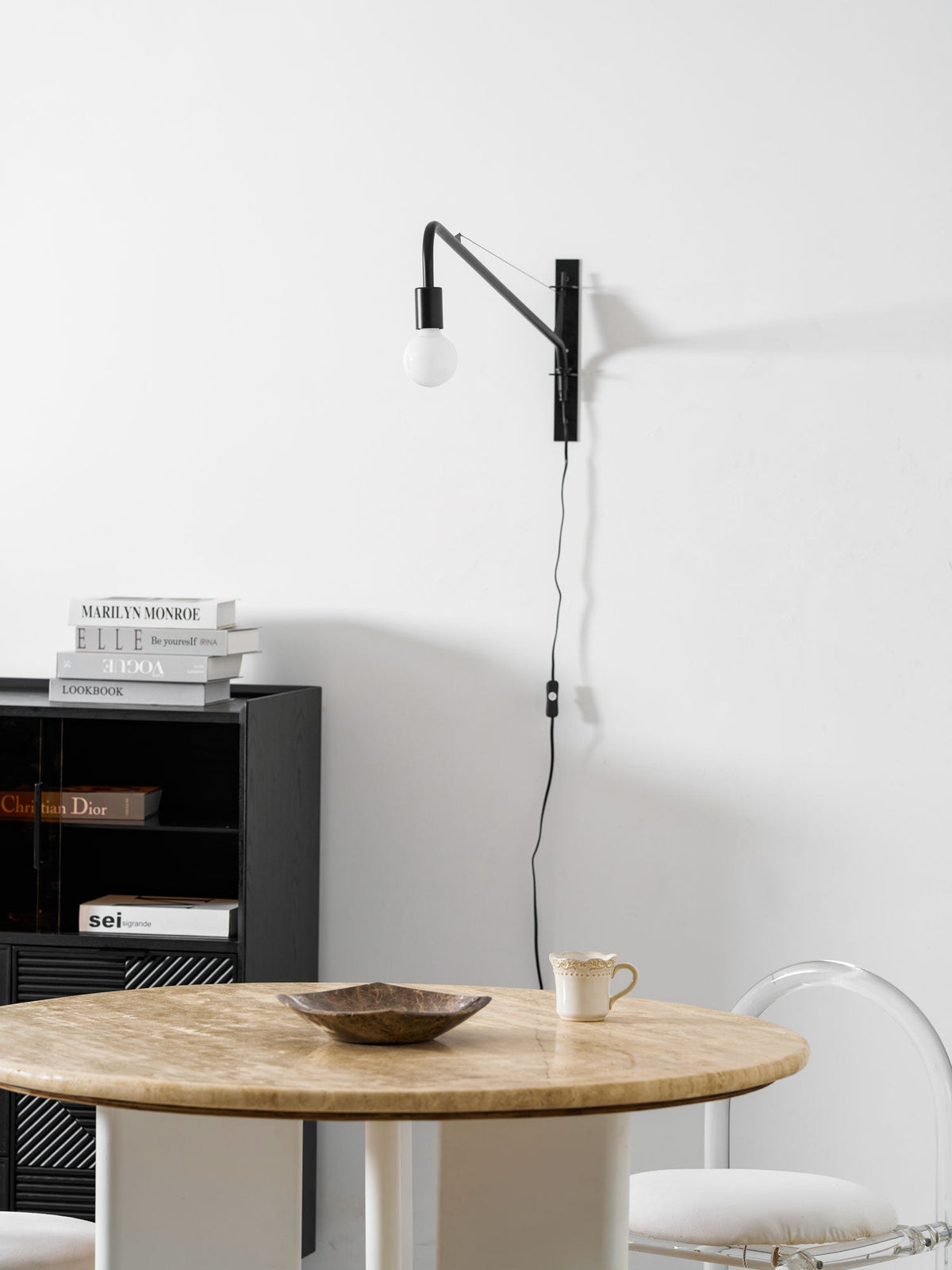 Adjustable Swing Arm Wall Sconce Black Iron 43 in Reach Modern Task Light for Office Living Room Bedroom Workspace Reading Ambient Lighting | Thomler