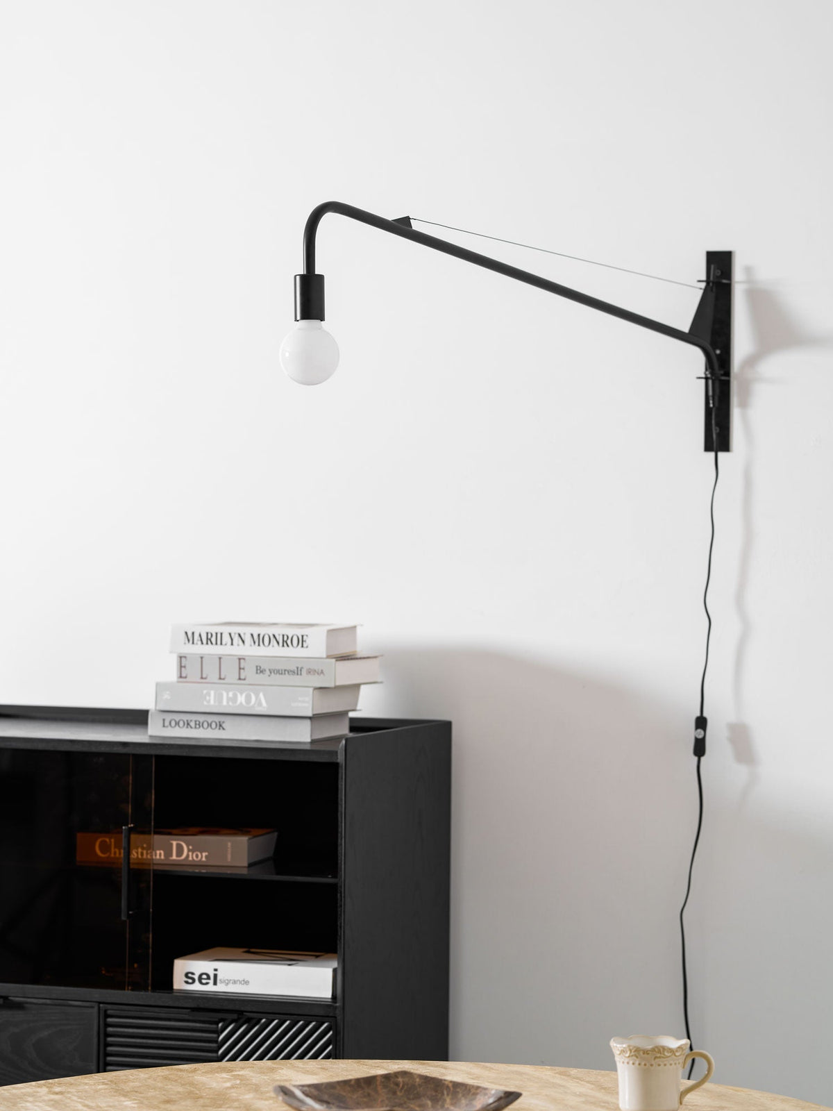 Adjustable Swing Arm Wall Sconce Black Iron 43 in Reach Modern Task Light for Office Living Room Bedroom Workspace Reading Ambient Lighting | Thomler