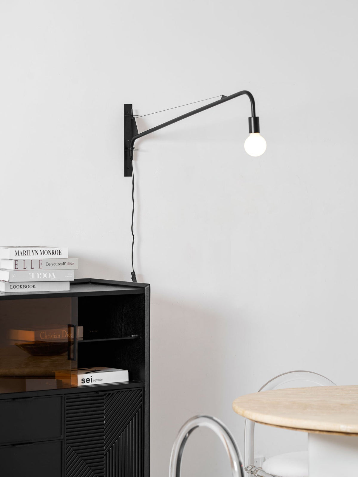 Adjustable Swing Arm Wall Sconce Black Iron 43 in Reach Modern Task Light for Office Living Room Bedroom Workspace Reading Ambient Lighting | Thomler
