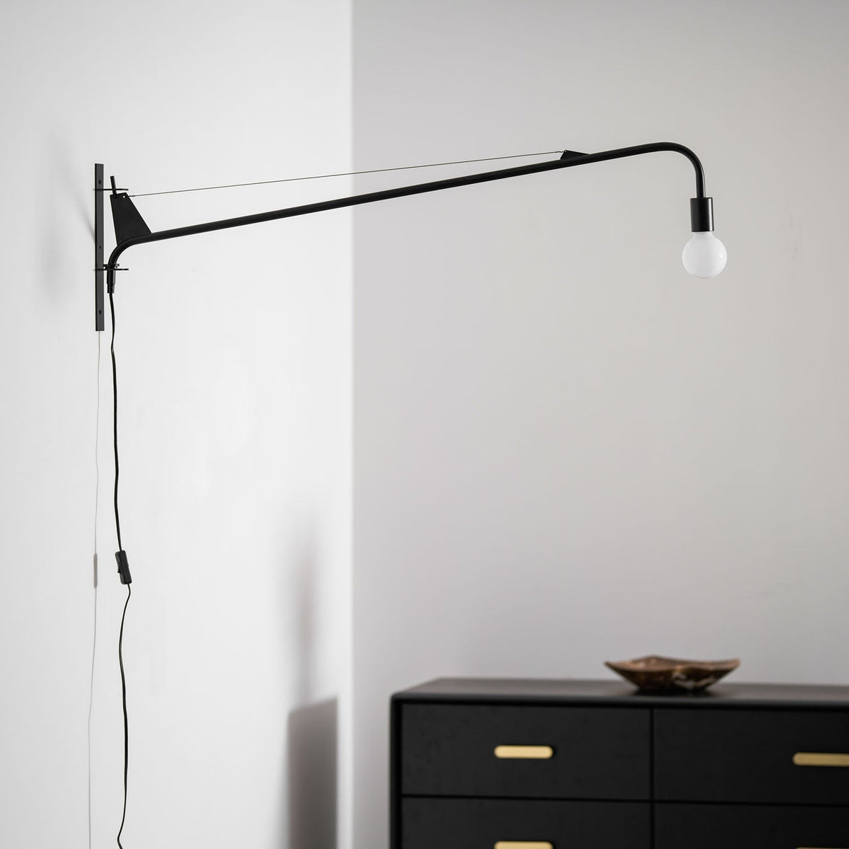 Adjustable Swing Arm Wall Sconce Black Iron 43 in Reach Modern Task Light for Office Living Room Bedroom Workspace Reading Ambient Lighting | Thomler