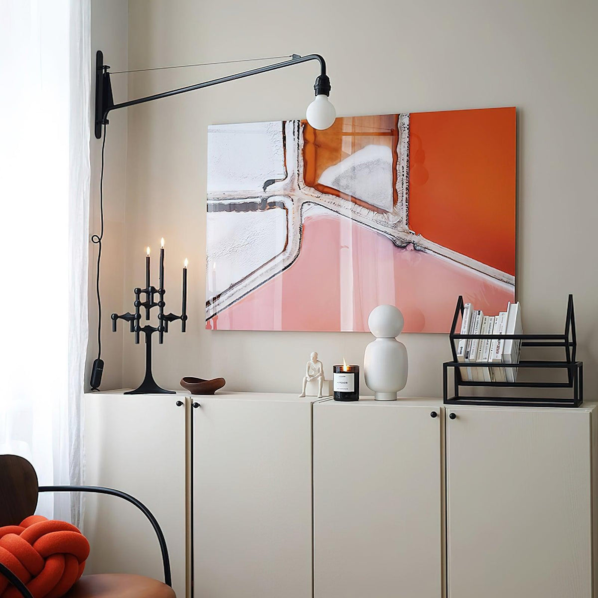 Adjustable Swing Arm Wall Sconce Black Iron 43 in Reach Modern Task Light for Office Living Room Bedroom Workspace Reading Ambient Lighting | Thomler