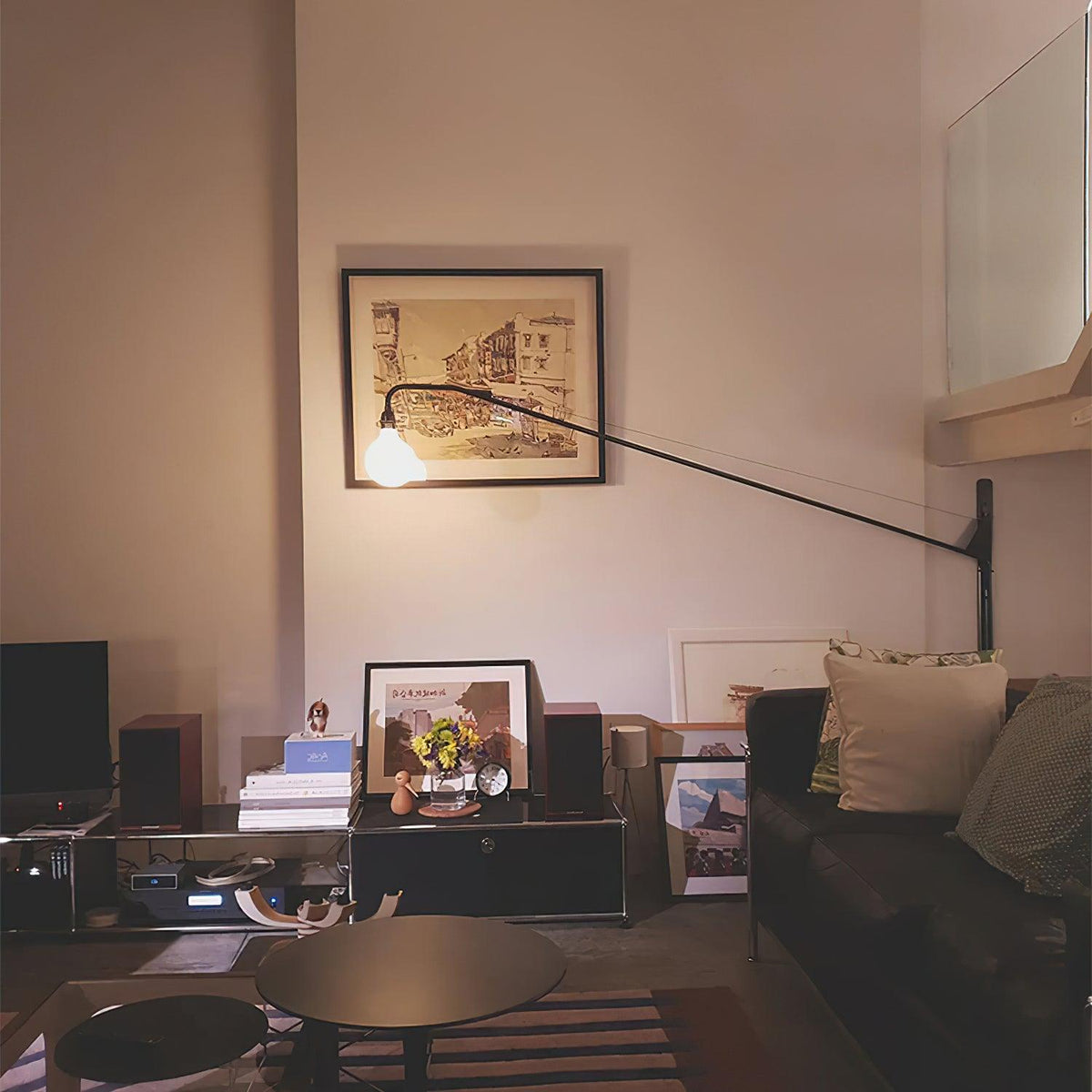 Adjustable Swing Arm Wall Sconce Black Iron 43 in Reach Modern Task Light for Office Living Room Bedroom Workspace Reading Ambient Lighting | Thomler