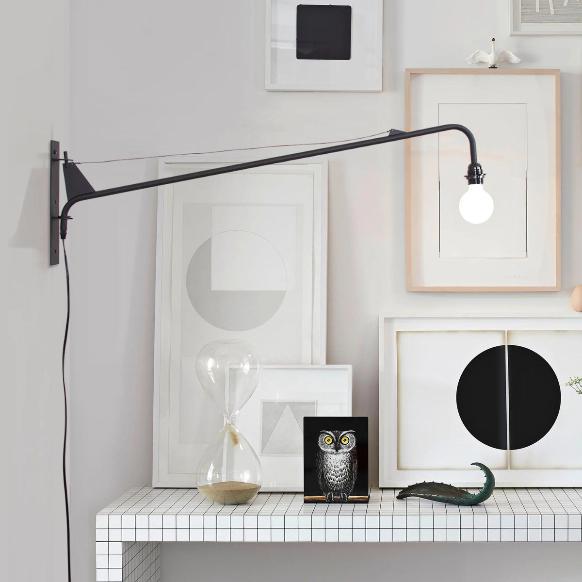 Adjustable Swing Arm Wall Sconce Black Iron 43 in Reach Modern Task Light for Office Living Room Bedroom Workspace Reading Ambient Lighting | Thomler