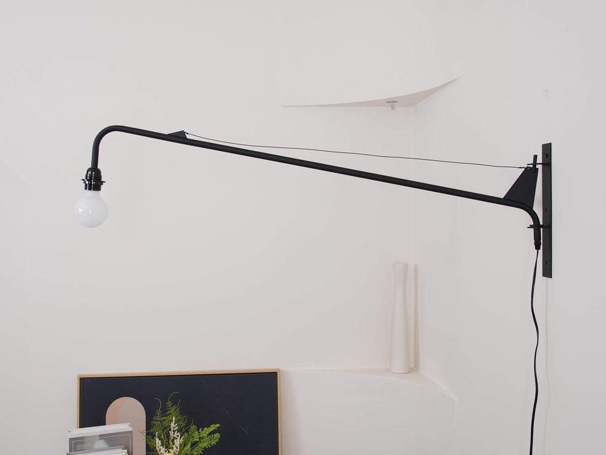 Adjustable Swing Arm Wall Sconce Black Iron 43 in Reach Modern Task Light for Office Living Room Bedroom Workspace Reading Ambient Lighting | Thomler