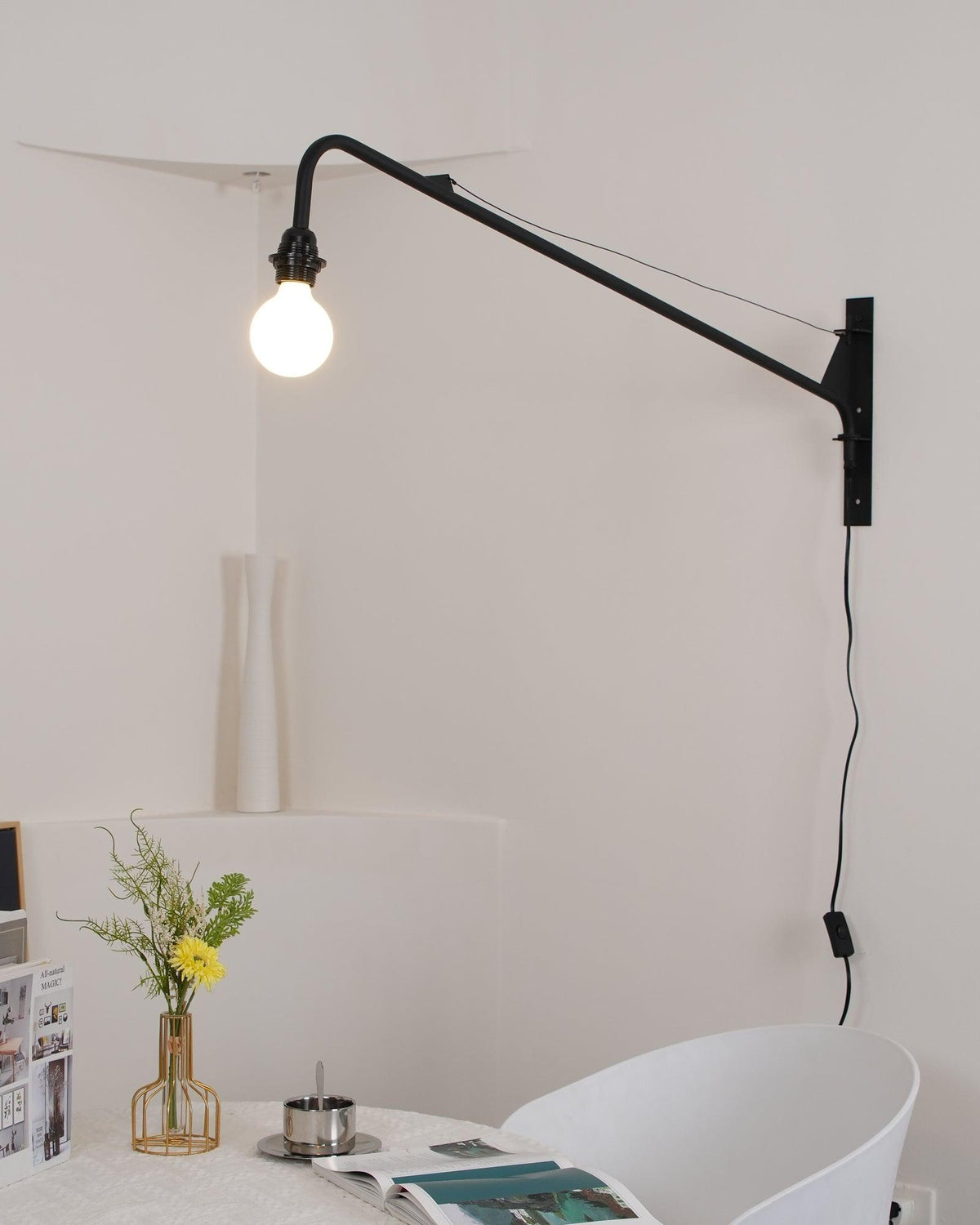 Adjustable Swing Arm Wall Sconce Black Iron 43 in Reach Modern Task Light for Office Living Room Bedroom Workspace Reading Ambient Lighting | Thomler