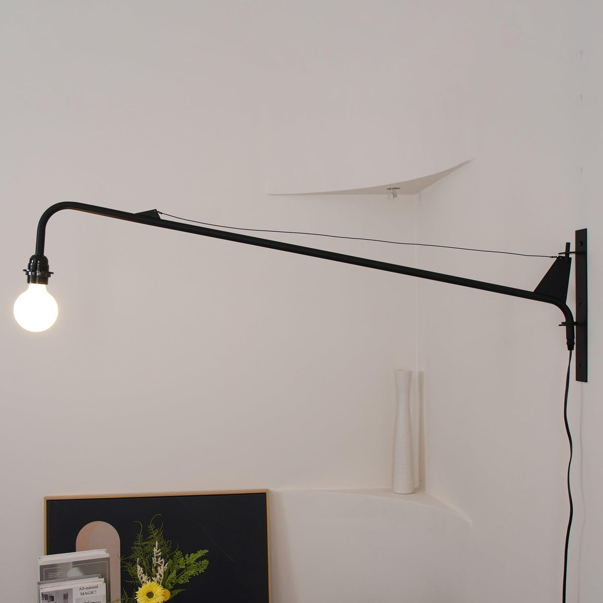 Adjustable Swing Arm Wall Sconce Black Iron 43 in Reach Modern Task Light for Office Living Room Bedroom Workspace Reading Ambient Lighting | Thomler