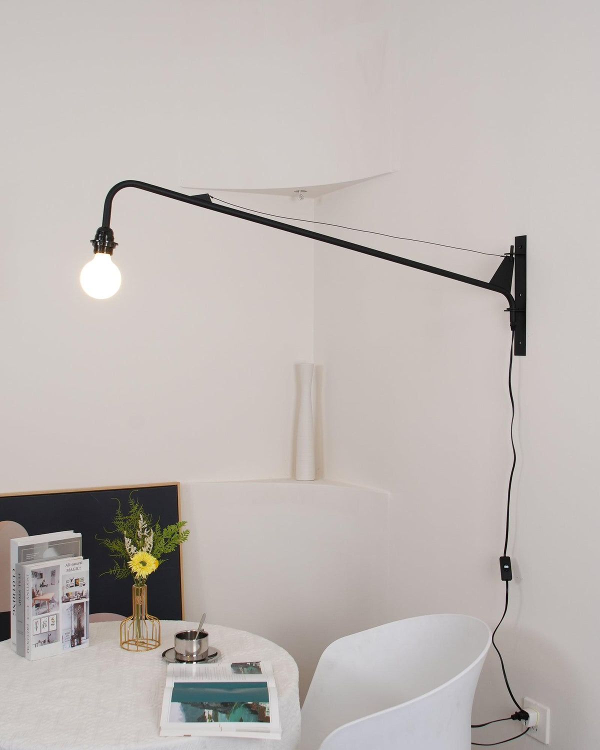 Adjustable Swing Arm Wall Sconce Black Iron 43 in Reach Modern Task Light for Office Living Room Bedroom Workspace Reading Ambient Lighting | Thomler