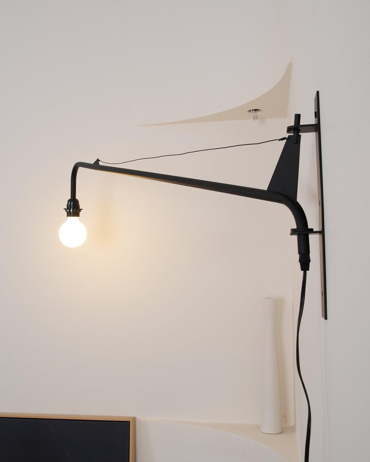 Adjustable Swing Arm Wall Sconce Black Iron 43 in Reach Modern Task Light for Office Living Room Bedroom Workspace Reading Ambient Lighting | Thomler