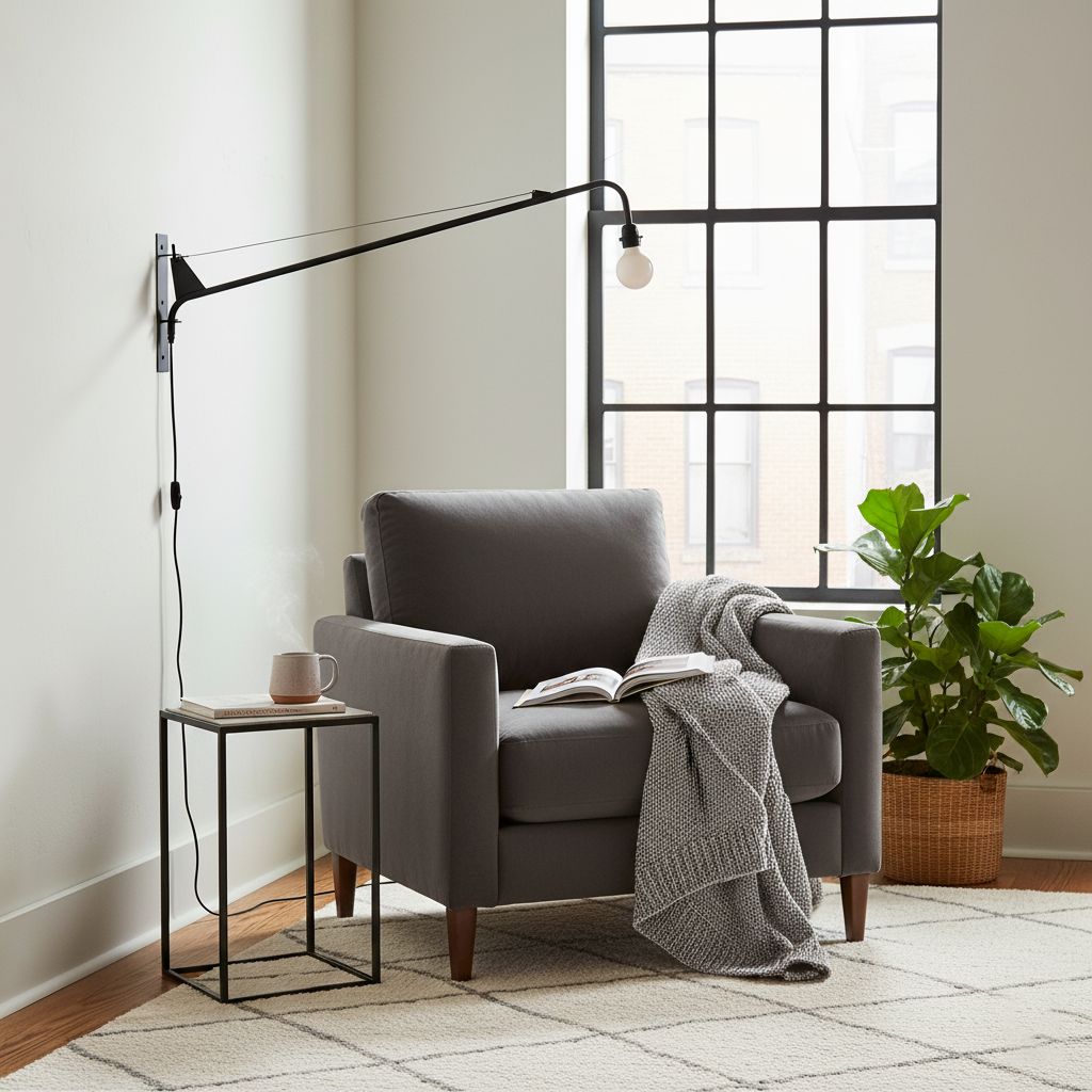 Adjustable Swing Arm Wall Sconce Black Iron 43 in Reach Modern Task Light for Office Living Room Bedroom Workspace Reading Ambient Lighting | Thomler
