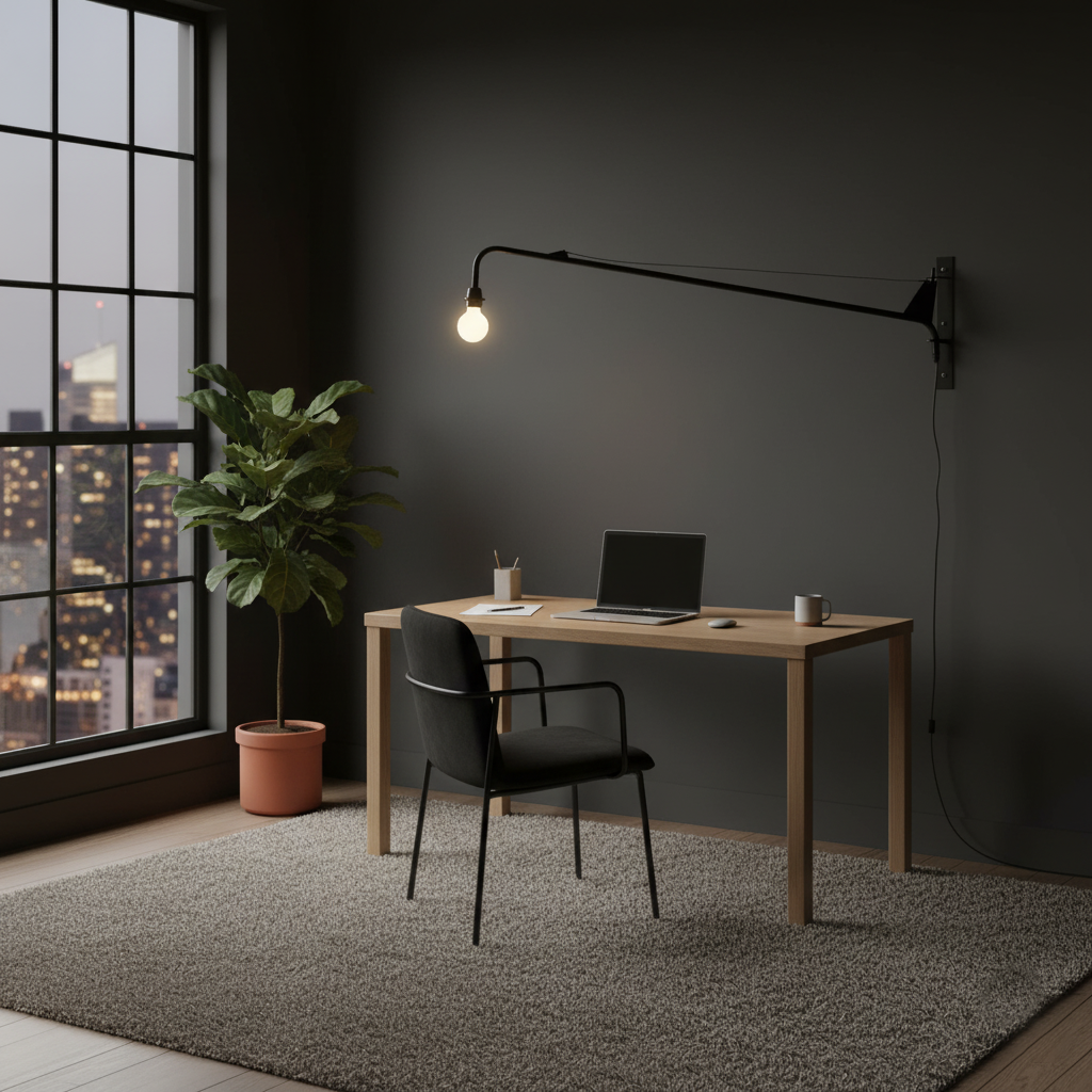 Adjustable Swing Arm Wall Sconce Black Iron 43 in Reach Modern Task Light for Office Living Room Bedroom Workspace Reading Ambient Lighting | Thomler