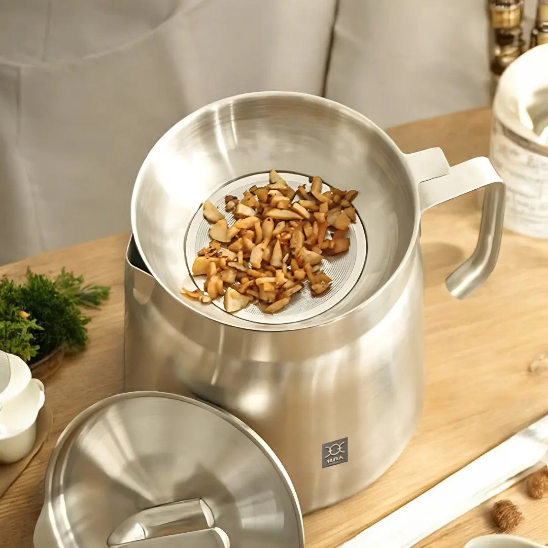 Stainless Steel Frying Pot with Integrated Oil Filter Sieve and Storage Container for Crispy Homemade Fried Foods Kitchen Cookware | Thomler
