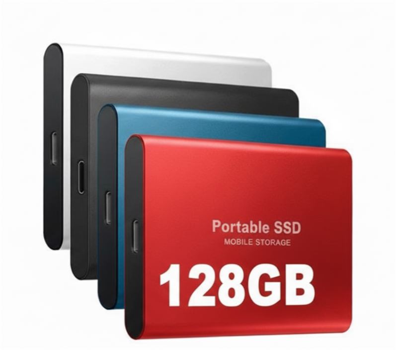Draagbare externe SSD-schijf 128GB USB-C aluminium opslag voor pc, Mac, laptop, PS5, Xbox, smartphone, snelle overdrachtssnelheid, plug-and-play, compacte oplossing