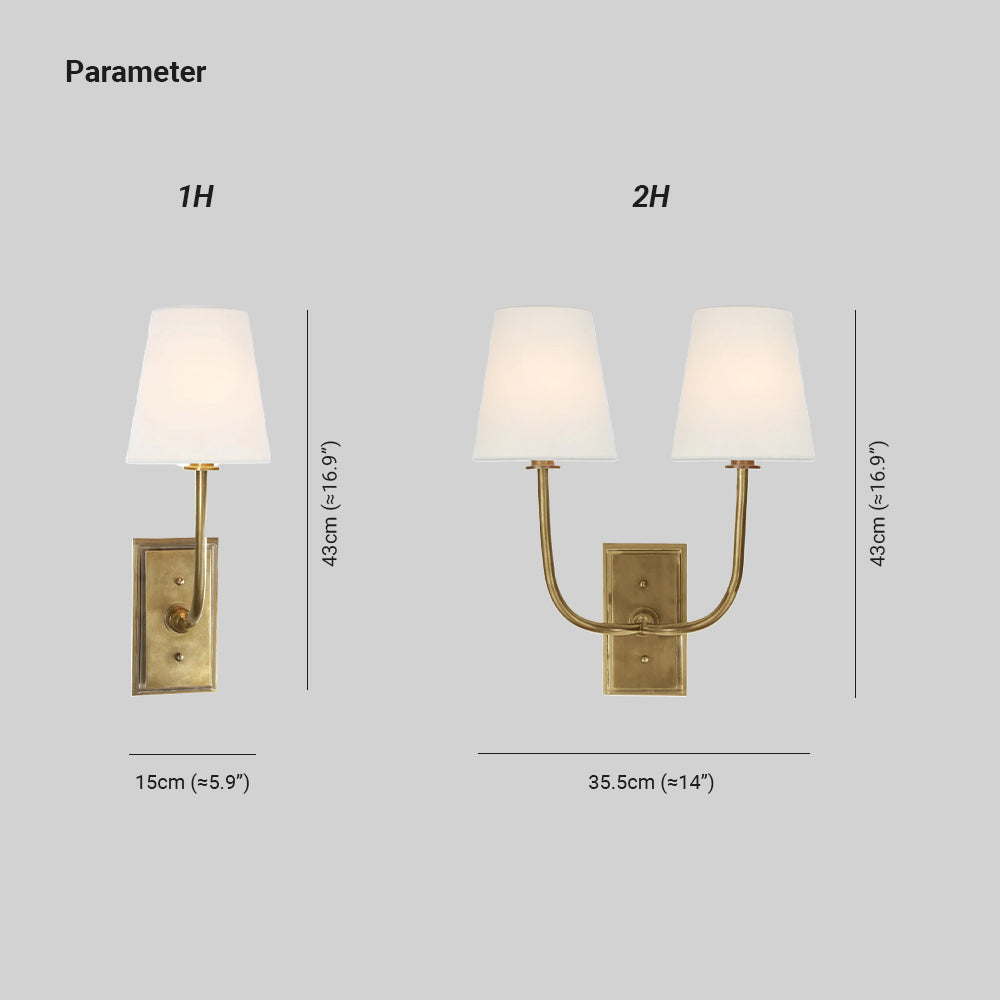 Fabric Shade Sconce Light with Brass Arm for Bedroom Reading & Hallway Accent | E12 Socket, Warm Ambient Glow, Space-Saving Install | Thomler