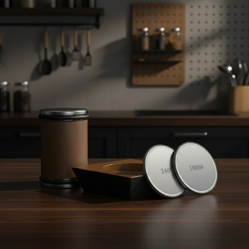 Diamanten rollende messenslijper met houten basis voor culinaire, jacht-, kampeer-, tactische en EDC-vouwmesmessen met hoekgeleider voor het herstellen van de snede | Thomler