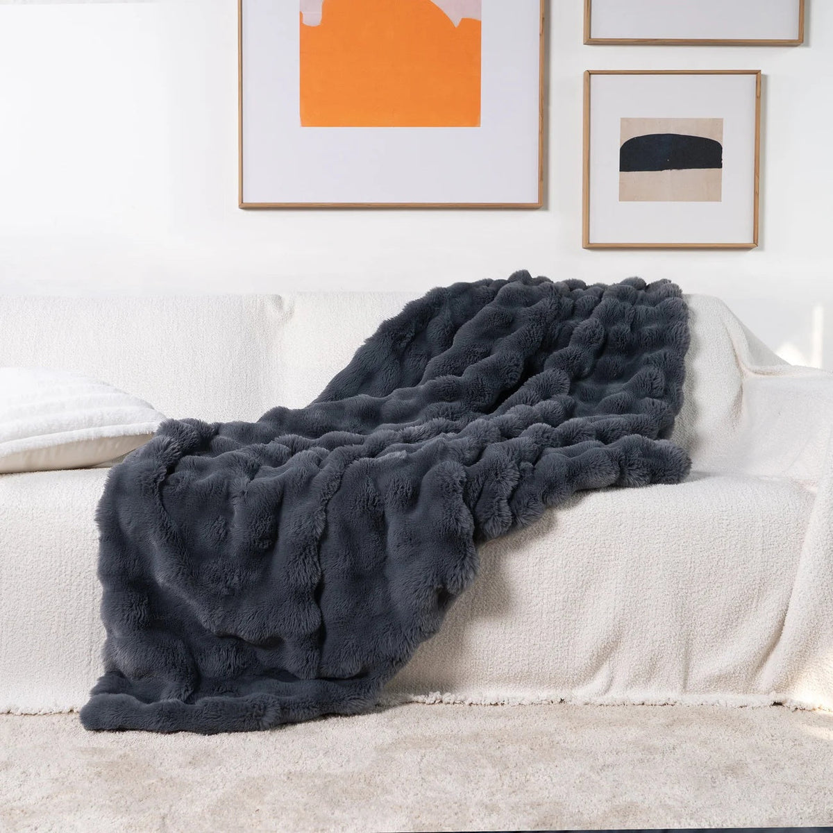 Plush Double-Layered Faux Rabbit Fur Throw Blanket – Lightweight Softness for Bed, Couch & Travel