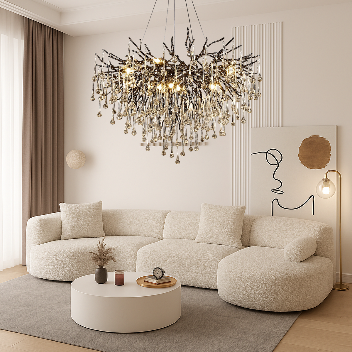 Verstelbare kristallen kroonluchter LED-hanglamp 60-120 cm diameter moderne aluminium hanglamp voor eettafels en hoge plafonds | Thomler