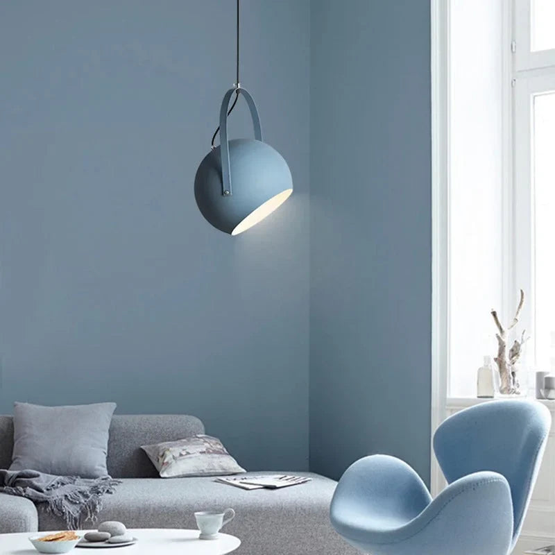 Rotatable Metal Ceiling Fixture in Haze Blue – Adjustable Cord Hanging Lamp for Dining Rooms, Kitchens, Bedrooms & Living Spaces | Thomler