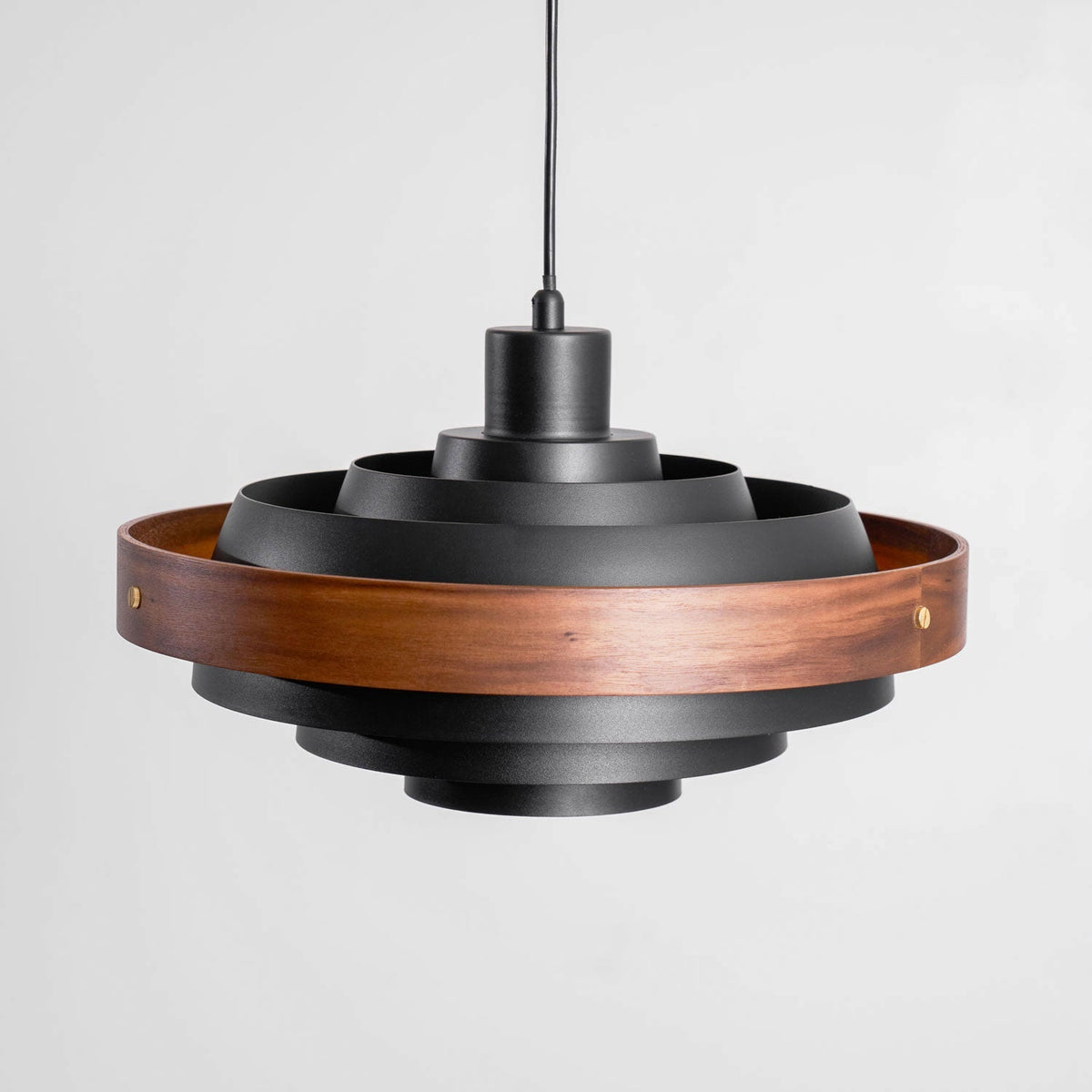 Swing Arm Ceiling Fixture with Layered Wood & Metal Shade – 16 in Diameter – Adjustable for Dining Room Kitchen Island Workspace – E26 Socke | Thomler
