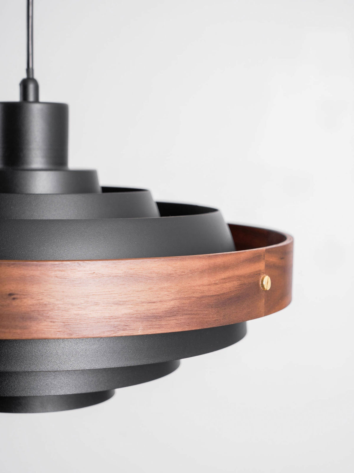 Swing Arm Ceiling Fixture with Layered Wood & Metal Shade – 16 in Diameter – Adjustable for Dining Room Kitchen Island Workspace – E26 Socke | Thomler