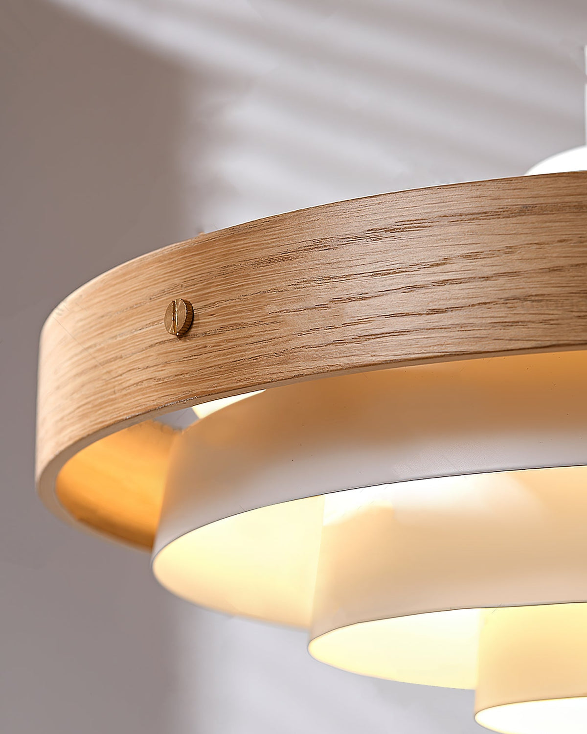 Swing Arm Ceiling Fixture with Layered Wood & Metal Shade – 16 in Diameter – Adjustable for Dining Room Kitchen Island Workspace – E26 Socke | Thomler