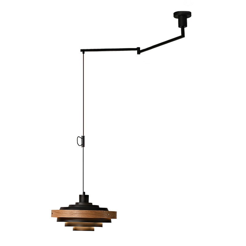 Swing Arm Ceiling Fixture with Layered Wood & Metal Shade – 16 in Diameter – Adjustable for Dining Room Kitchen Island Workspace – E26 Socke | Thomler