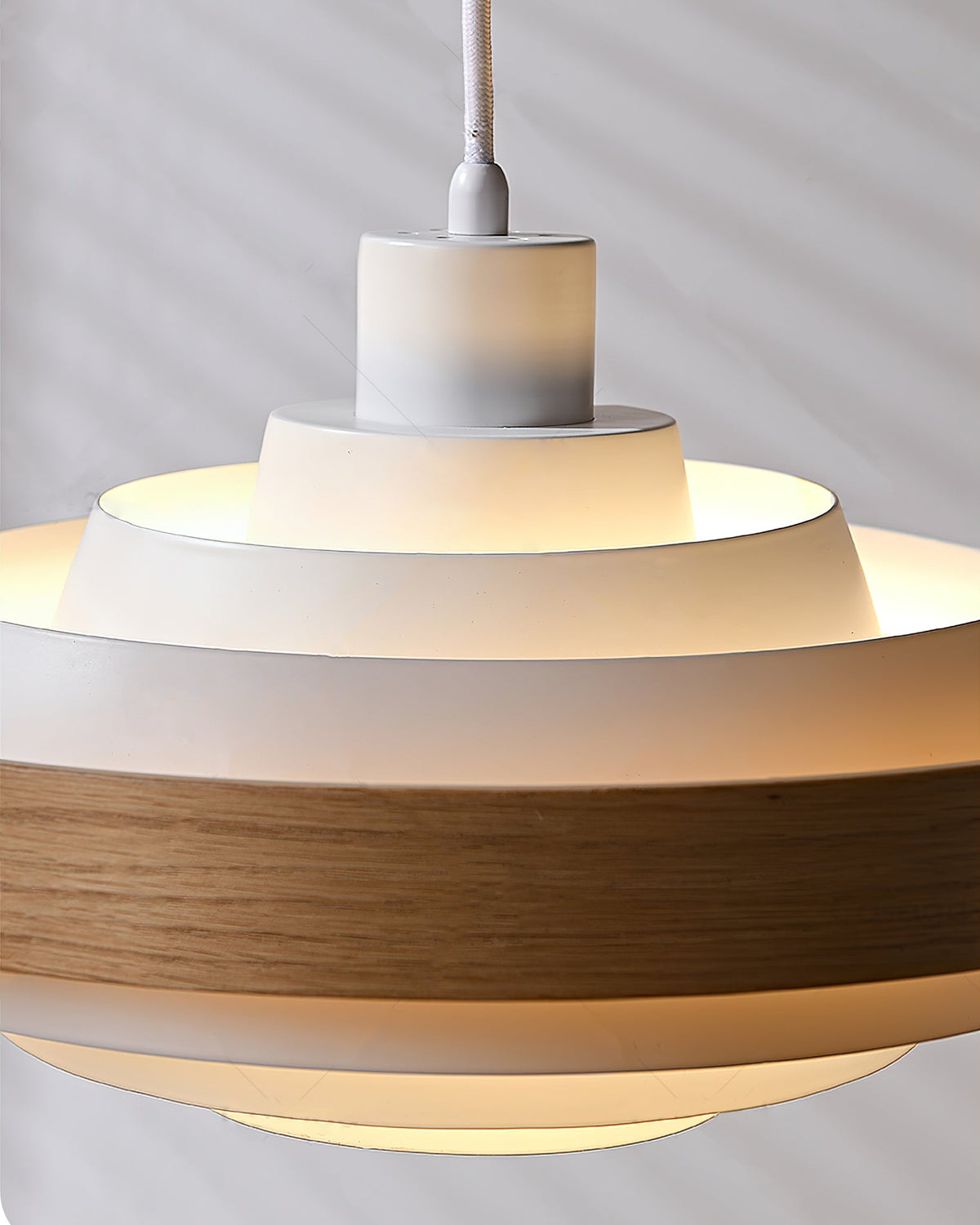 Swing Arm Ceiling Fixture with Layered Wood & Metal Shade – 16 in Diameter – Adjustable for Dining Room Kitchen Island Workspace – E26 Socke | Thomler