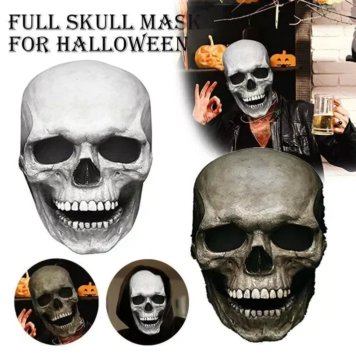 Vollkopf-Totenkopfmaske mit beweglichem Kiefer und realistischen Knochendetails