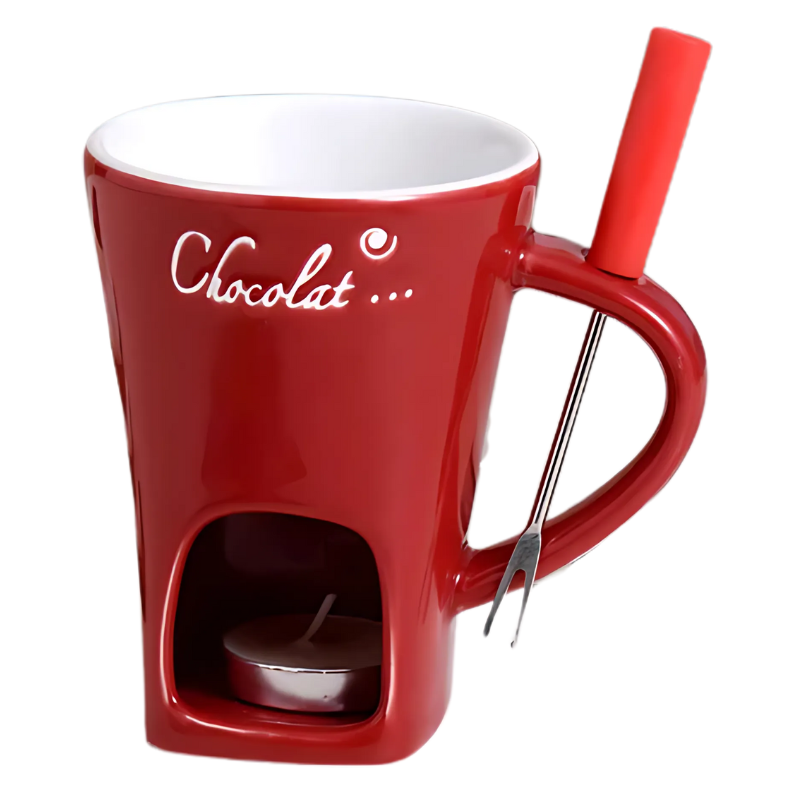 Keramik-Fondue-Set mit Teelicht für Schokolade und Käse, Tisch-Rechaud für Desserts und Vorspeisen bei Partys und Feiern