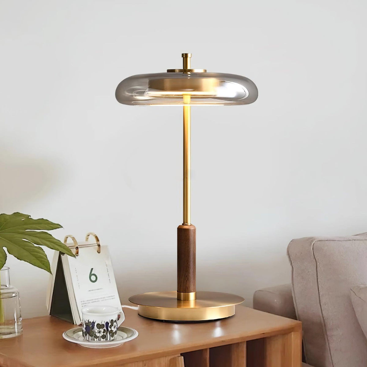 Amber Glass Bedside Lamp with Brass Base 8.6 in Diameter Warm Glow 7W LED Lighting Nightstand Accent for Bedroom Office Contemporary Decorat | Thomler