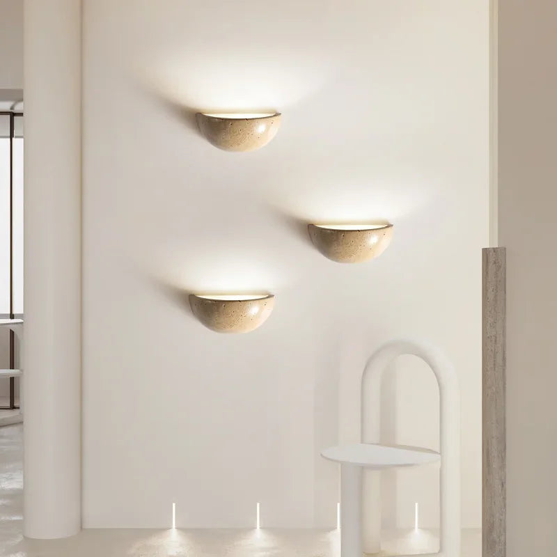 Stone-Effect Half-Round LED Wall Sconce Warm Glow Fixture Bedroom Hallway Bedside Ambient Light Minimalist Modern Organic Scandinavian Décor | Thomler