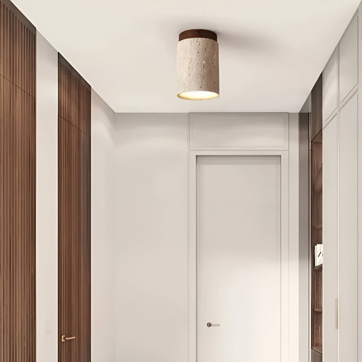 Flush Mount Stone Ceiling Light 4.3 Inch Beige Round Fixture Low Profile Bedroom Hallway Kitchen Entryway Soft Ambient Glow E27 Socket Natur | Thomler