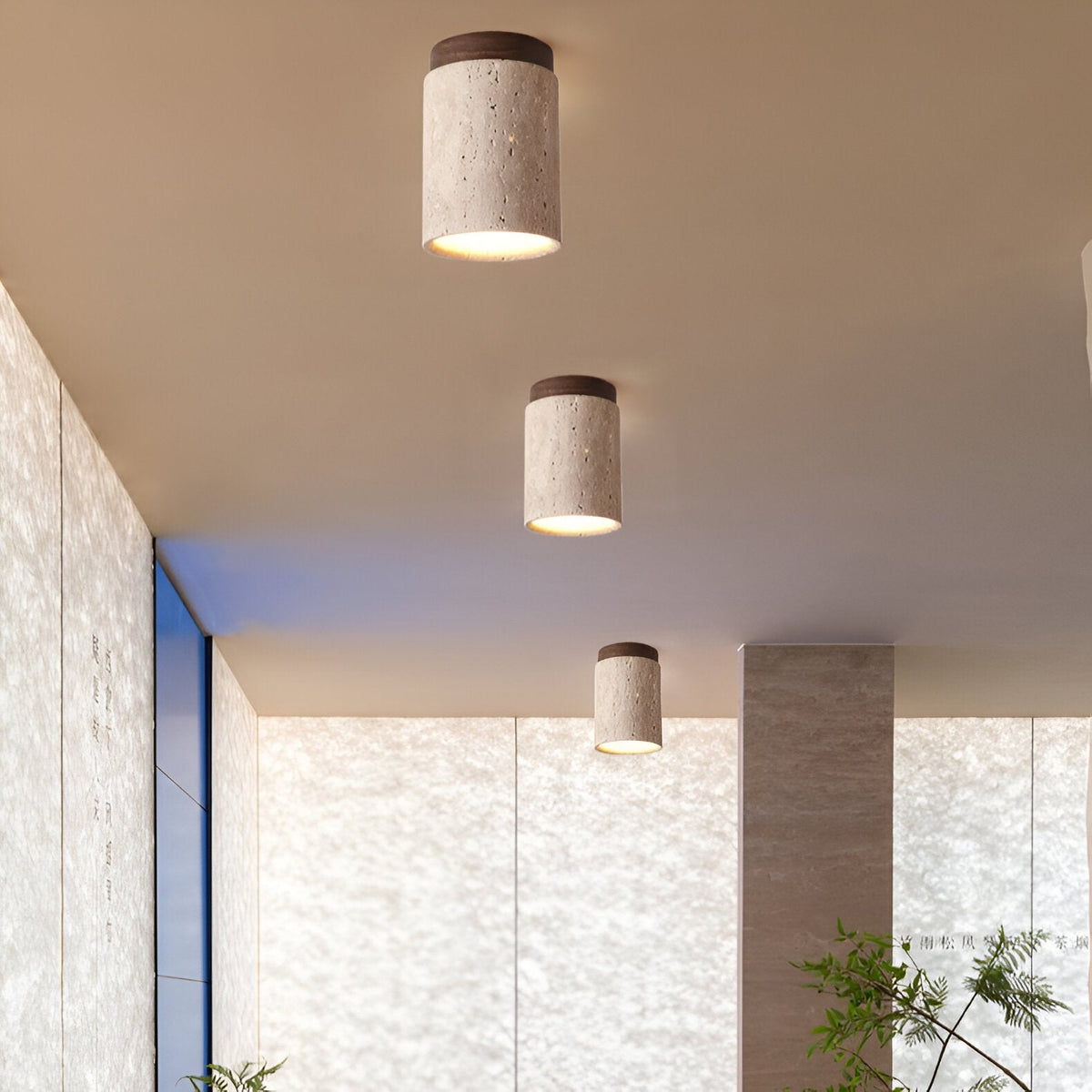 Flush Mount Stone Ceiling Light 4.3 Inch Beige Round Fixture Low Profile Bedroom Hallway Kitchen Entryway Soft Ambient Glow E27 Socket Natur | Thomler