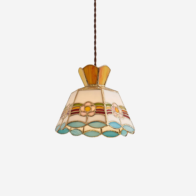 Stained Glass Pendant Light 7.8 Inch Bell Shade Multicolor Floral Fixture Kitchen Island Dining Room Ceiling Lamp Vintage Style Hanging Ligh | Thomler