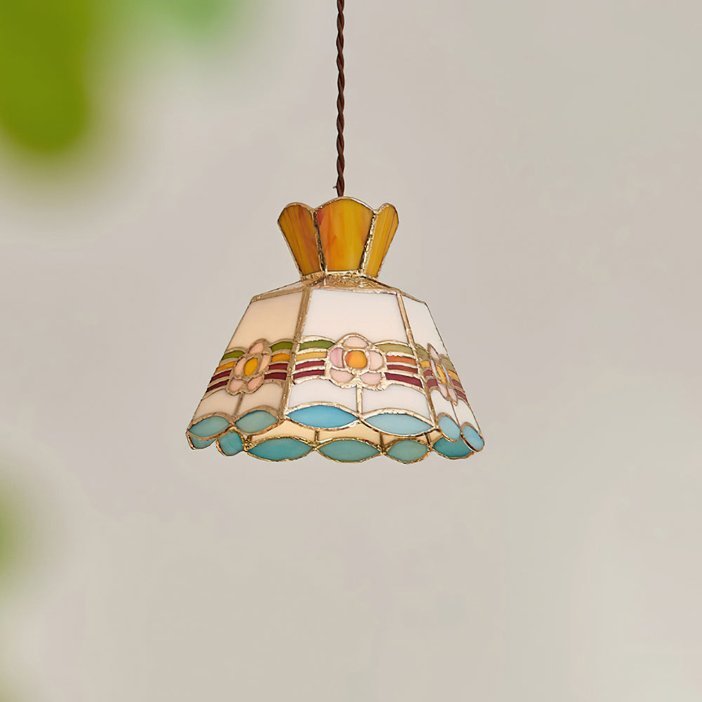 Stained Glass Pendant Light 7.8 Inch Bell Shade Multicolor Floral Fixture Kitchen Island Dining Room Ceiling Lamp Vintage Style Hanging Ligh | Thomler