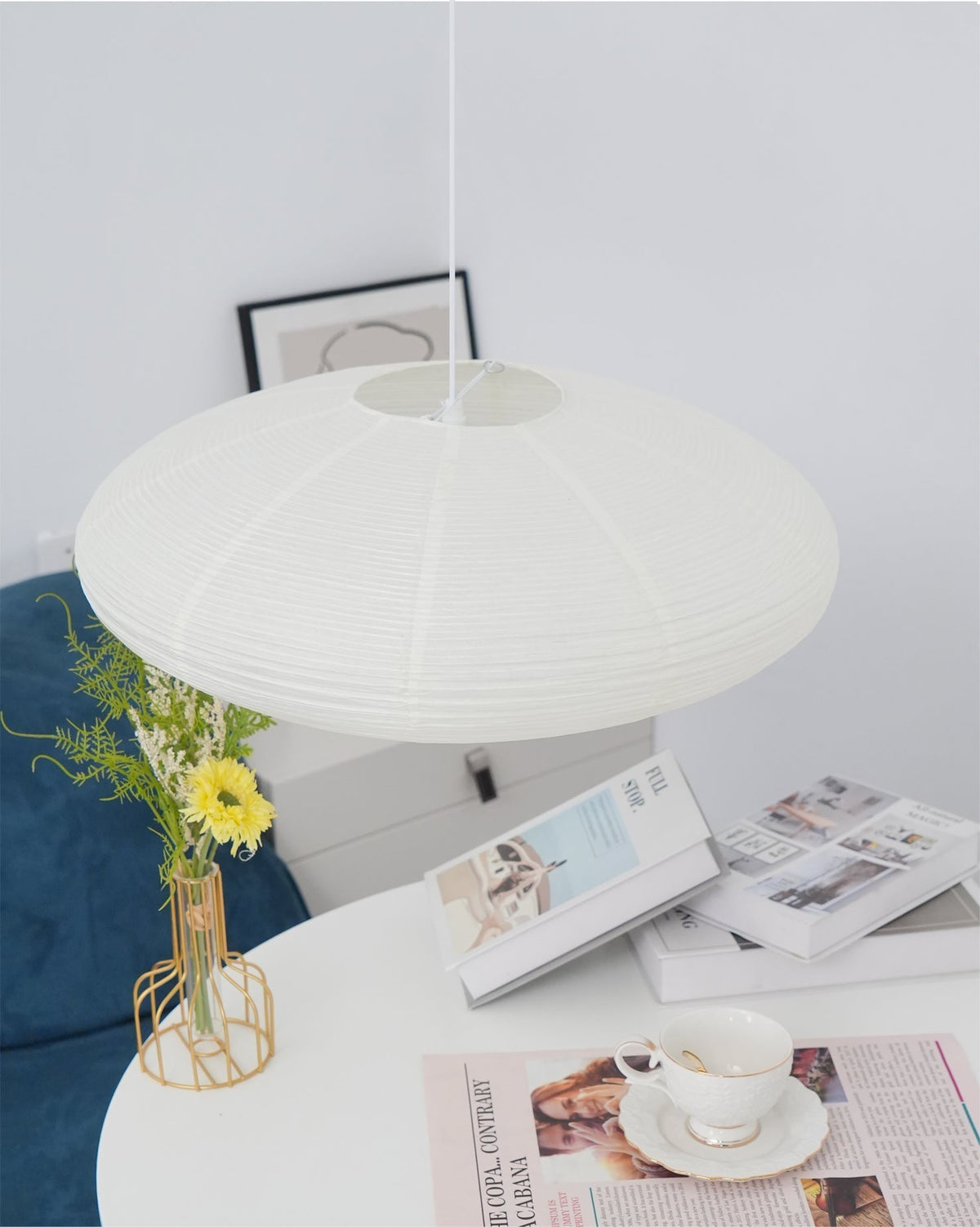 Handgemaakte papieren plafondlamp met verstelbaar snoer, witte hanglamp voor slaapkamer, woonkamer, keuken, eetkamer, moderne binnenlamp | Thomler