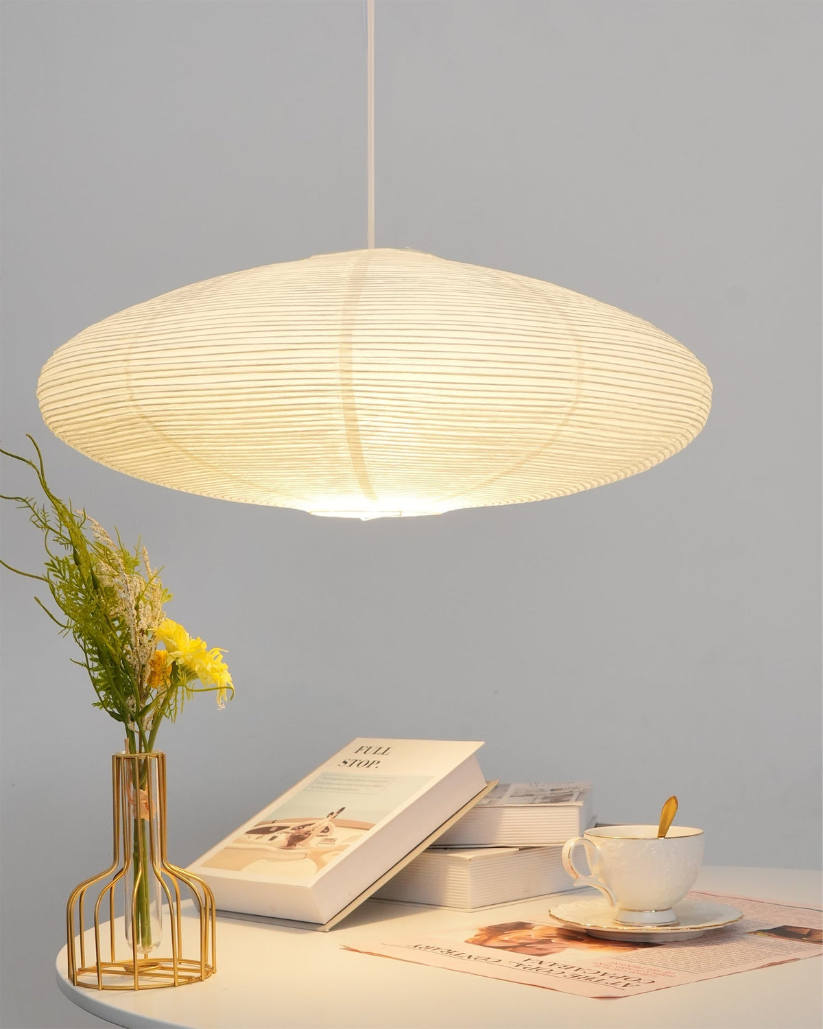 Handgemaakte papieren plafondlamp met verstelbaar snoer, witte hanglamp voor slaapkamer, woonkamer, keuken, eetkamer, moderne binnenlamp | Thomler
