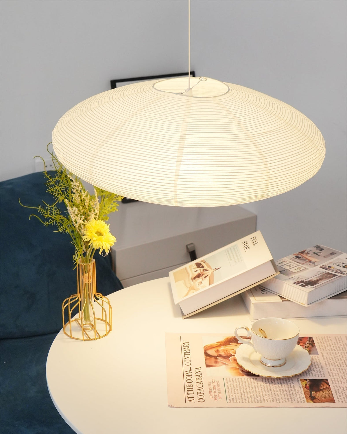 Handmade Rice Paper Sphere Pendant Lamp for Dining Room & Bedroom | Sculptural Ceiling Fixture with Adjustable Cord | E26 Edison Bulb Compat