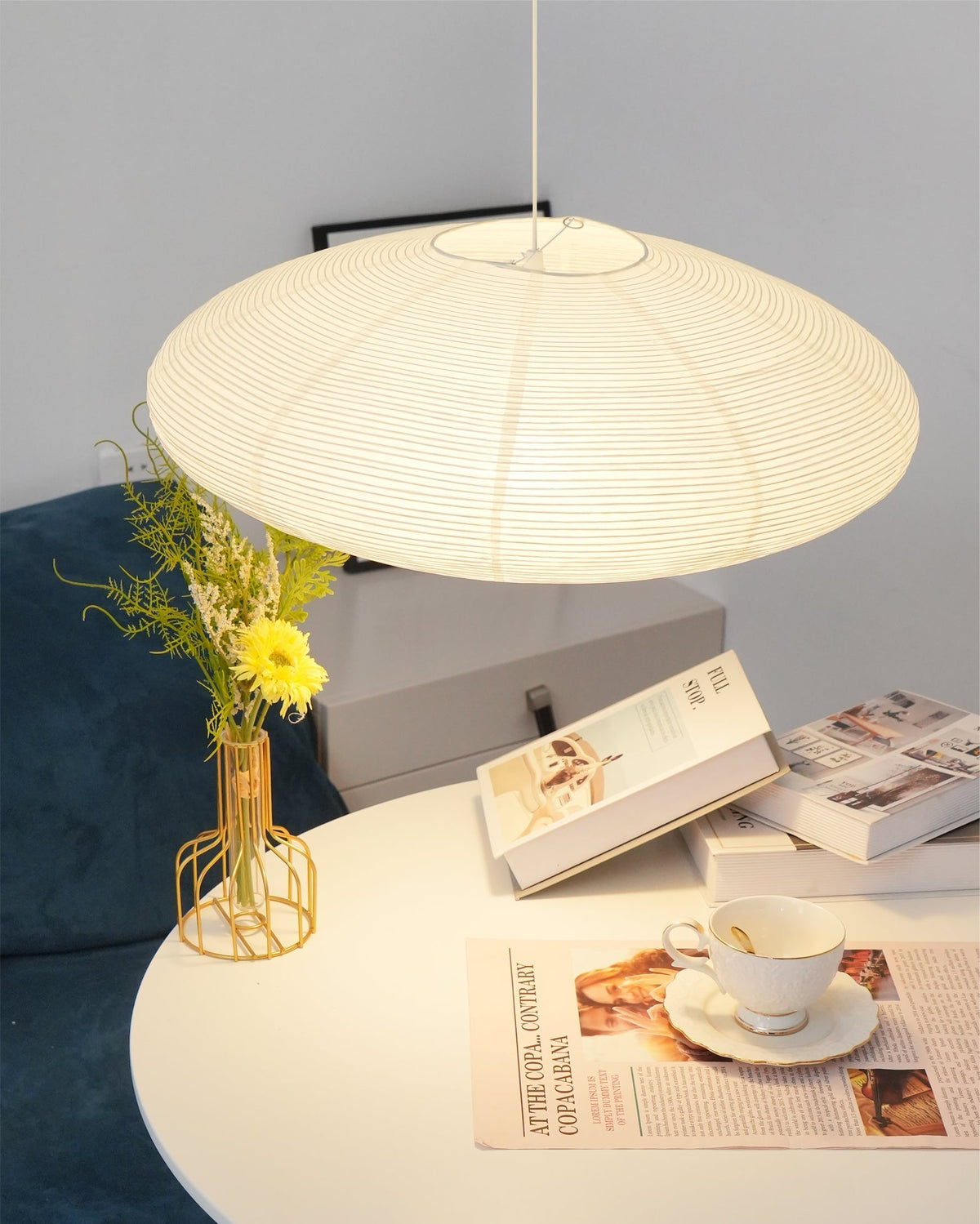 Handgemaakte papieren plafondlamp met verstelbaar snoer, witte hanglamp voor slaapkamer, woonkamer, keuken, eetkamer, moderne binnenlamp | Thomler