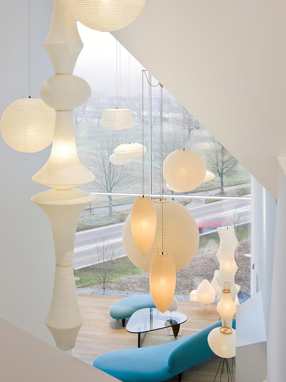 Lámpara de techo artesanal de papel con pantalla cilíndrica blanca, luminaria colgante con casquillo E26/E27 para dormitorio, sala de estar y comedor, luz ambiental moderna | Thomler