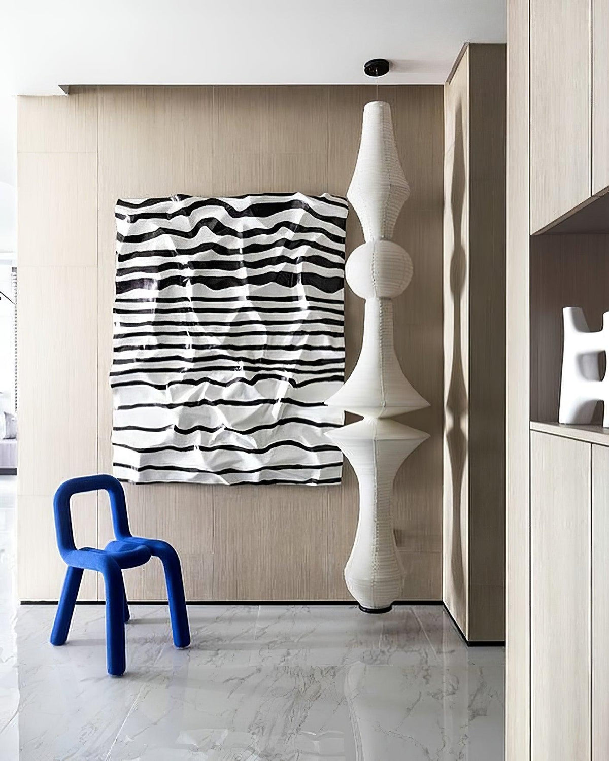 Lámpara de techo artesanal de papel con pantalla cilíndrica blanca, luminaria colgante con casquillo E26/E27 para dormitorio, sala de estar y comedor, luz ambiental moderna | Thomler