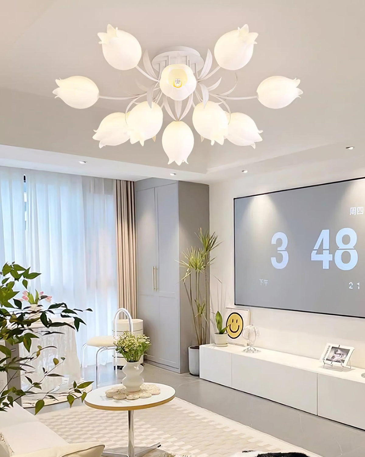 Flush Mount Floral Ceiling Light Fixture with Multi-Head LED Design for Bedroom, Living Room