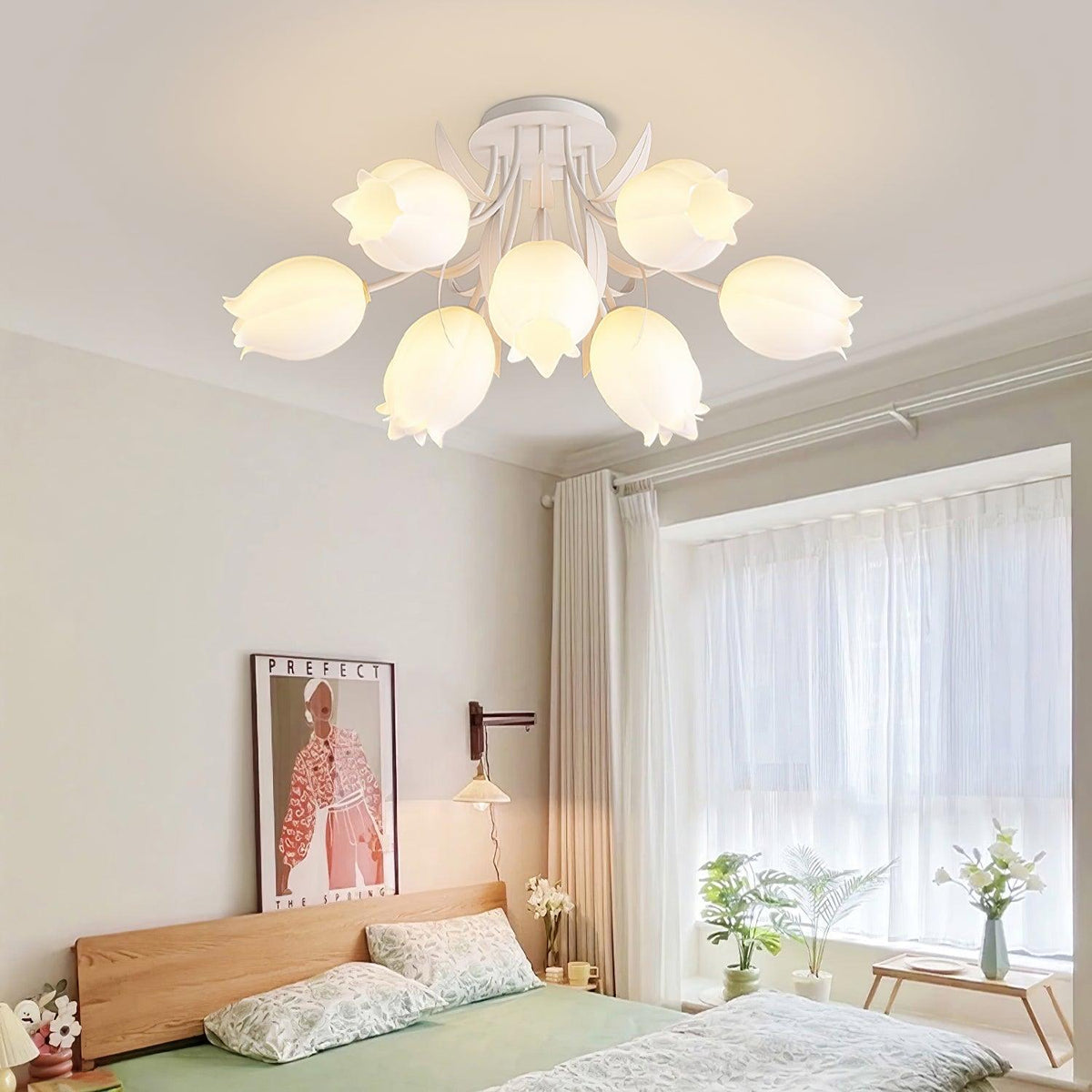 Flush Mount Floral Ceiling Light Fixture with Multi-Head LED Design for Bedroom, Living Room