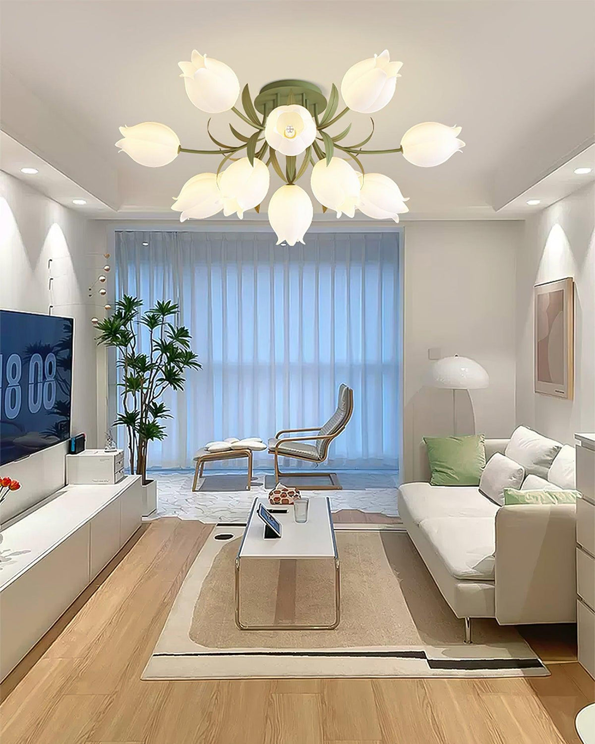 Flush Mount Floral Ceiling Light Fixture with Multi-Head LED Design for Bedroom, Living Room