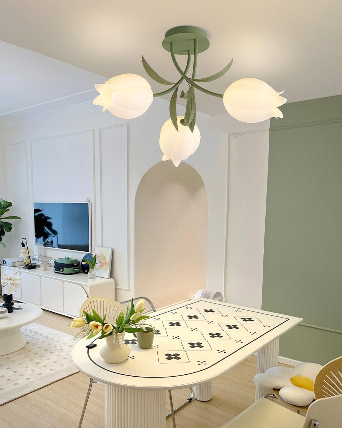 Flush Mount Floral Ceiling Light Fixture with Multi-Head LED Design for Bedroom, Living Room