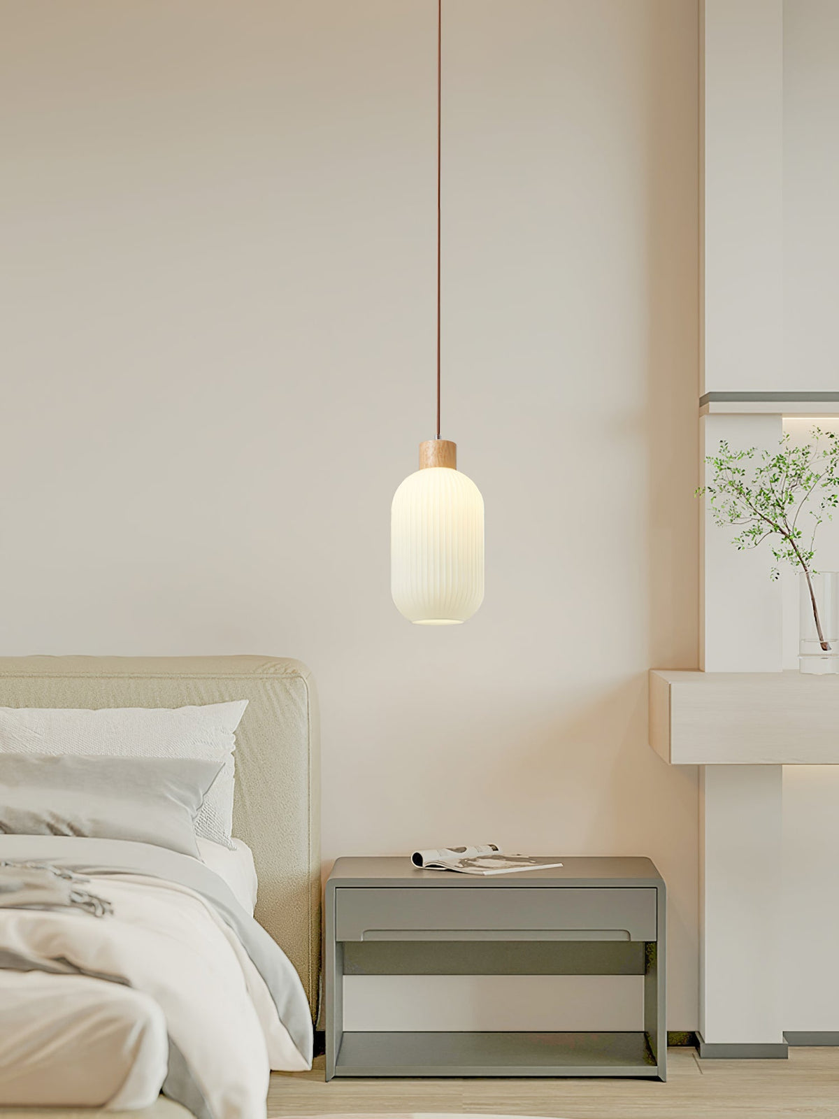Hanging Ceiling Light with Frosted Shade and Natural Accents for Kitchen Island Dining Room Bedroom | Modern Drop Fixture E26 Socket 110V In | Thomler